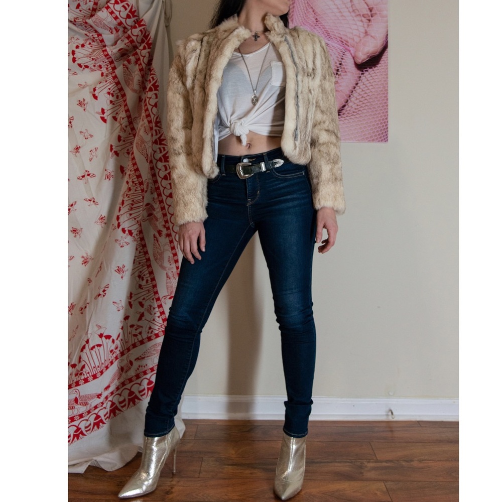 Cream/white rabbit fur coat